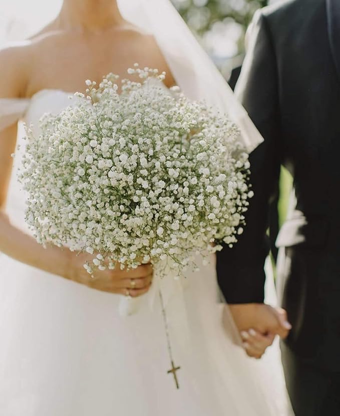 JIFTOK Babys Breath Artificial Flowers, 6 Pcs Fake Flowers Gypsophila Bouquet Fall Flowers Artificial for Decoration, Real Touch Silk Flower for Wedding Christmas DIY Party Home Garden Office(White)