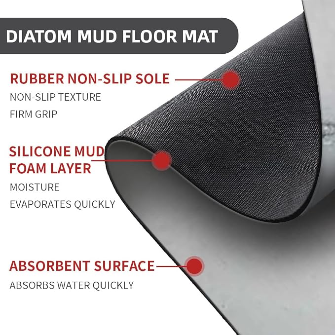 Diatomaceous Earth Bath Mat,Grey Gold Marble Non-Slip Volume Super Absorbent Fast Drying for Bathroom Kitchen Door mat,Eco-Friendly Easy to Clean 20×31Inch (50 * 80cm)