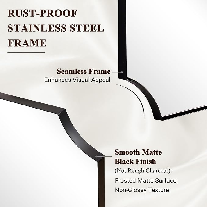 ANDY STAR 30"x30" Square Bathroom Mirror, Matte Black Vanity Mirror, Modern Scalloped Bathroom Mirror in Premium Stainless Steel Frame, Unique Scalloped Corner Design Ideal for Bathroom Remodel
