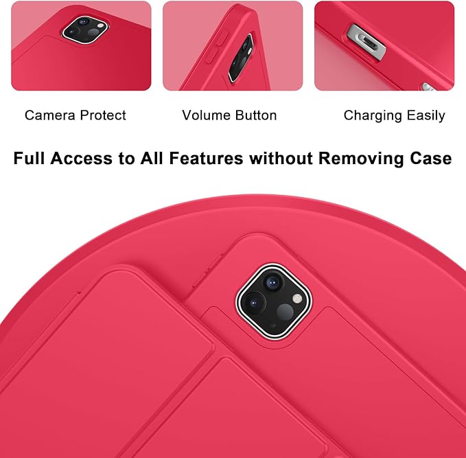 ZryXal iPad Pro 11 Inch Case (M5) 2025/ (M4) 2024 (Model: A2836/A2837/A3006), Trifold Stand Smart Cover with Pencil Holder and Soft TPU Back, Auto Wake/Sleep (Red)