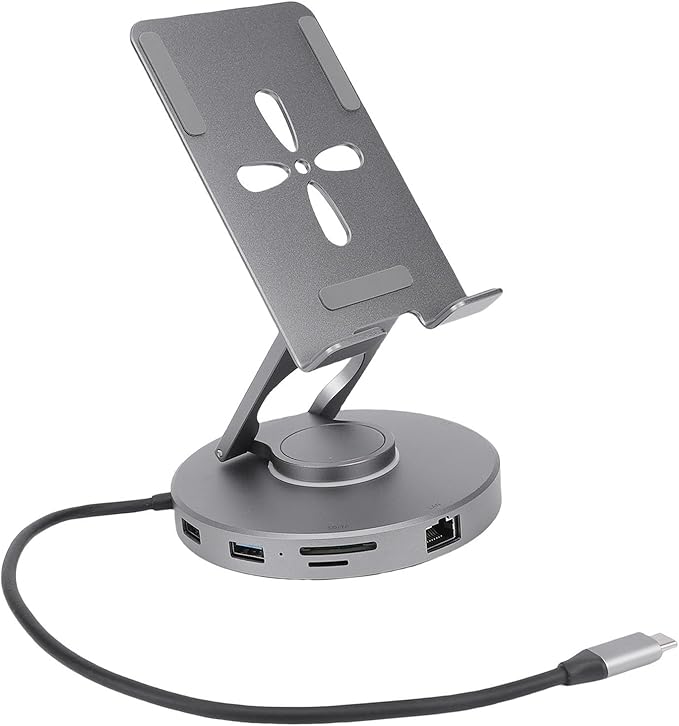Zopsc USB C Docking Station, 11-in-1 Tablet Stand with 4K HDMI, 100W PD, Gigabit Ethernet, 4 USB Ports, Card Reader, Adjustable for Laptops, Tablets, Steam Deck and Smartphones
