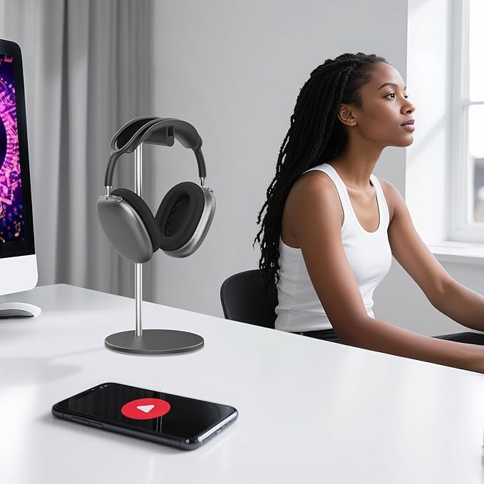 SHUOSUO Headphone Stand, Headset Holder with Solid Base for Desk, Compatible with AirPods Max, Beats, Bose, B&O, Sony, Sennheiser, Gaming, etc (Black)
