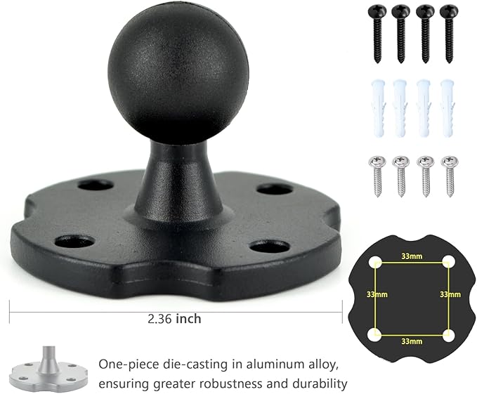 VAUBORTTI Aluminum Arm Heavy Duty Tablet Mount Drill Base - for 6.5"-12.9" Tablet iPad Pro/Mini, iPad Holder for Truck, Car,Dashboard,Desk,Wall-Swivel with 1 inch/25mm Ball Joint