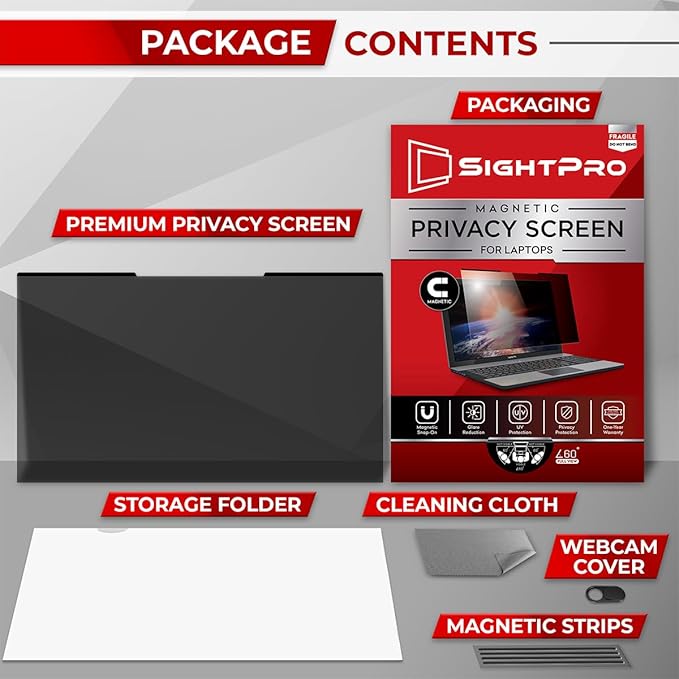 SightPro Magnetic Laptop Privacy Screen 16 Inch 16:10 - Patented Removable Computer Privacy Filter Shield and Protector