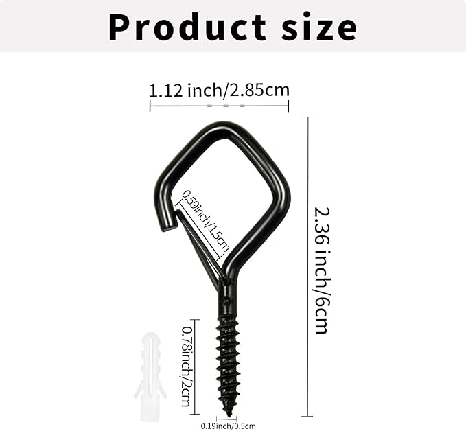 Sexoeie 10PCS Eye Screw Hooks for Hanging Heavy Duty with Safety Buckle.Metal Ceiling Hooks for Hanging Plants,Cup,Wind Chime,Bird Feeders,String Lights at Indoor&Outdoor,2.36 Inches Black