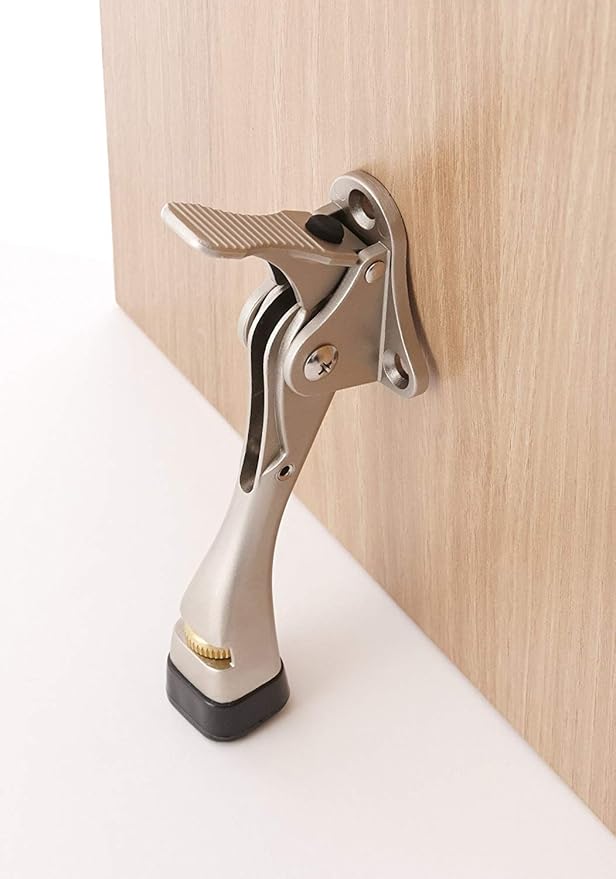 Gotega Door Stopper, 4 Packs Kickdown Door Stop with One Touch Adjustable Height and Rubber Tip 4 Inches, Heavy Duty Door Stops, Door Holder, Bottom of Door - Satin Nickel