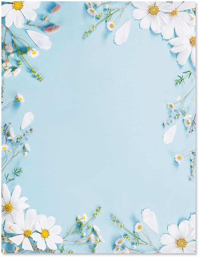 Current Shasta Daisy Floral Letter Paper - Spring Stationery Papers With Decorative Shasta Daisy Border, Printable Holiday, Wedding & Bridal Shower, & Invitation Sheets, Set of 25, 8 1/2" x 11"