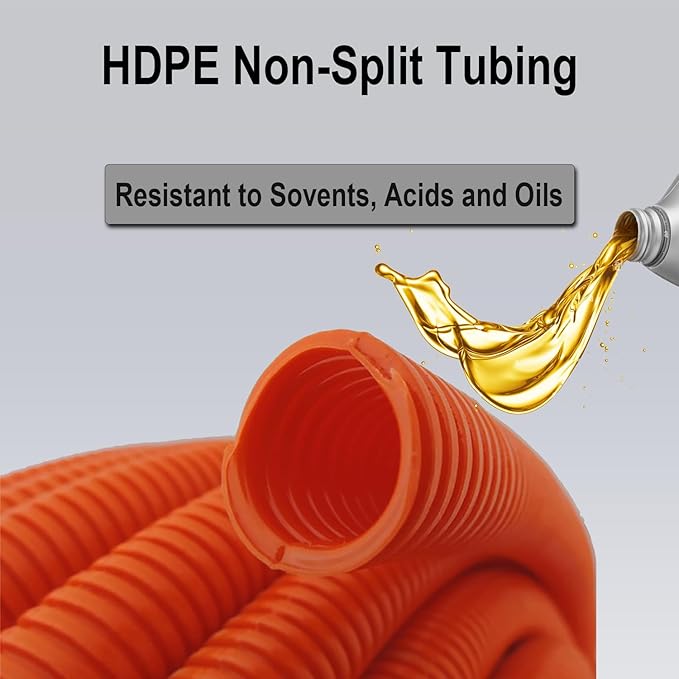 Flexible Polyethylene HDPE Non-Split Corrugated Wire Loom Tubing (Orange, 1" Dia. x 100 ft)