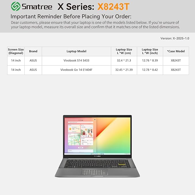 Smatree Hard EVA Protective Sleeve Case Compatible for 14 inch ASUS Vivobook Go 14 E1404F, for 14 inch ASUS Vivobook S14 S433, Anti-Shock and Waterproof Laptop Case (X8243T)
