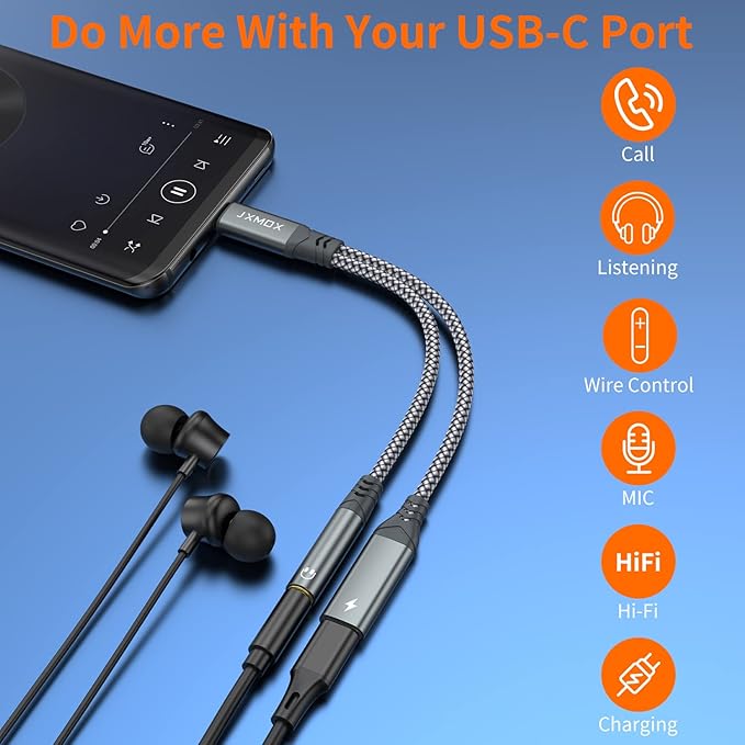 USB C to 3.5mm Headphone and Charger Adapter, 2-in-1 USB Type C to Aux Jack Dongle Cable with PD 60W Fast Charging for iPhone 15 16 17 Pro Max Air, Samsung Galaxy S23 S24 S25 Ultra, Note 20, iPad Pro