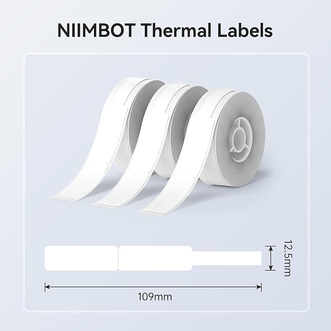 NIIMBOT White Cable Label Maker Tape for D11/D110/D101 Label Maker, 12.5 x 109 mm (0.49'' x 4.29''), 3 Rolls, Thermal Label for Home Office Labeling Tape Replacement