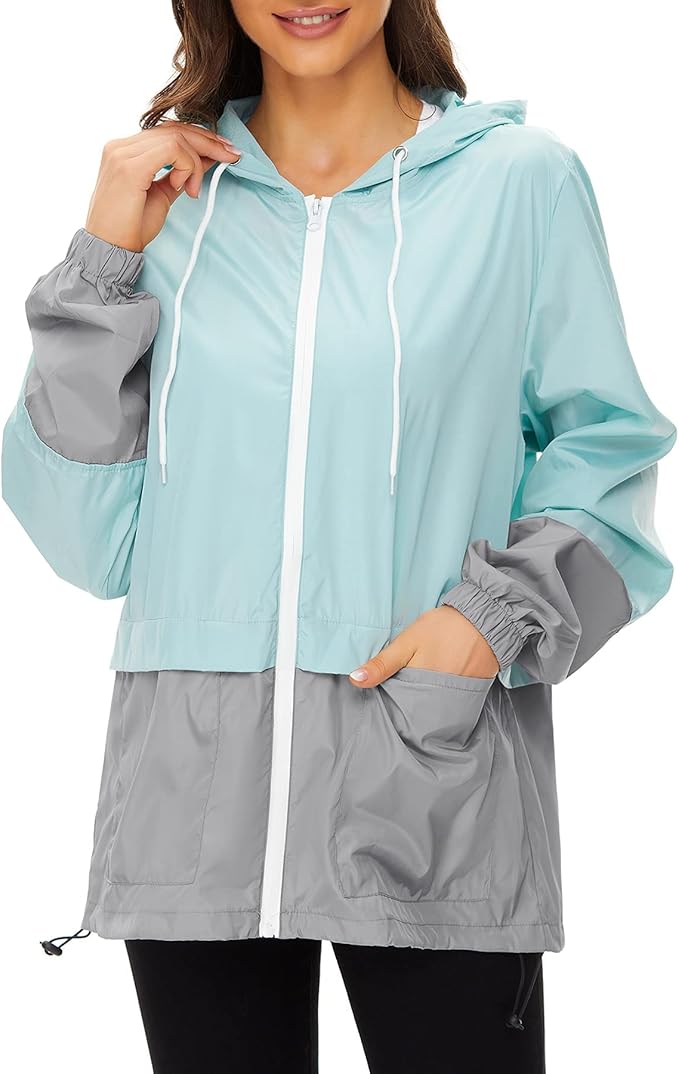Zando Lightweight Rain Jacket Women Waterproof - Raincoat for Women Packable Rain coat Hooded Windbreaker for Travel Outdoor