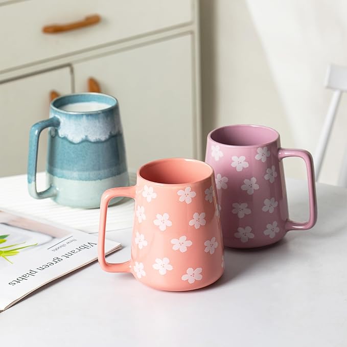 HYTYSKAR 24 OZ Extra Large Ceramic Coffee Mug, Jumbo Coffee Mugs, Big Tea Cups with a Large Handle for Office and Home, Microwave and Dishwasher Safe (24 OZ Light Green)