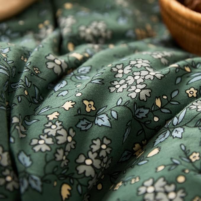 LifeTB Green Floral 100% Jersey Knit Cotton Duvet Cover Queen Vintage Style Botanical Floral Bedding Set Chic Shabby Green Floral Comforter Cover Girl Women Flower Bedding Cover with 2 Pillowcases