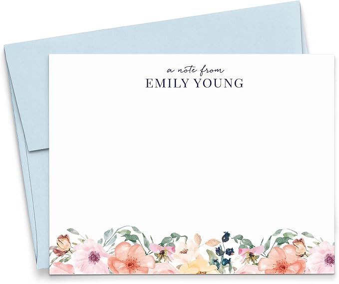 Personalized Floral Stationery Set, Personalized stationary for Women, Your Choice of Colors and Quantity