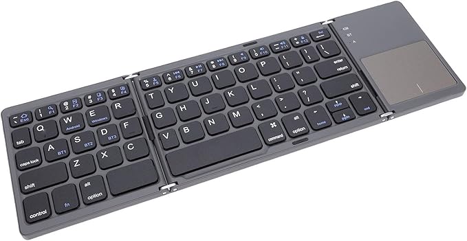 Tangxi Foldable Wireless Keyboard, Rechargeable Keyboard with Touchpad, Auto Sleep & Wake, Slim Pocket Folding Key Board for Android Wins iOS Tablet & Laptop (Grey)