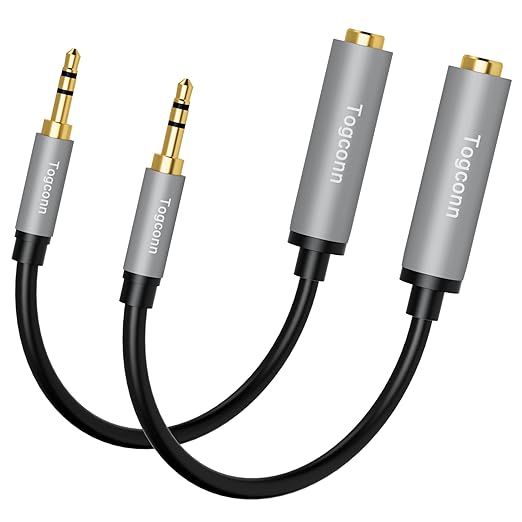 3.5mm to 6.35mm Stereo Audio Cable Adapter 0.6 Feet, 3.5mm 1/8 Inch TRS Male to 6.35mm 1/4 Inch Female Stereo Audio Converter Connector for Phone, Laptop, Headphone, Amplifier, Guitar, Speaker-2 Pack