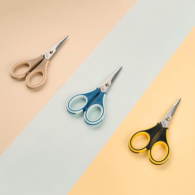 Beaditive Precision Craft Scissors - Ultra Sharp Stainless Steel Blades & Non-Slip TPR Handles - Adult & Kid Scrapbooking Scissors With Safety Cap For Home, Office, School (Milk Tea)