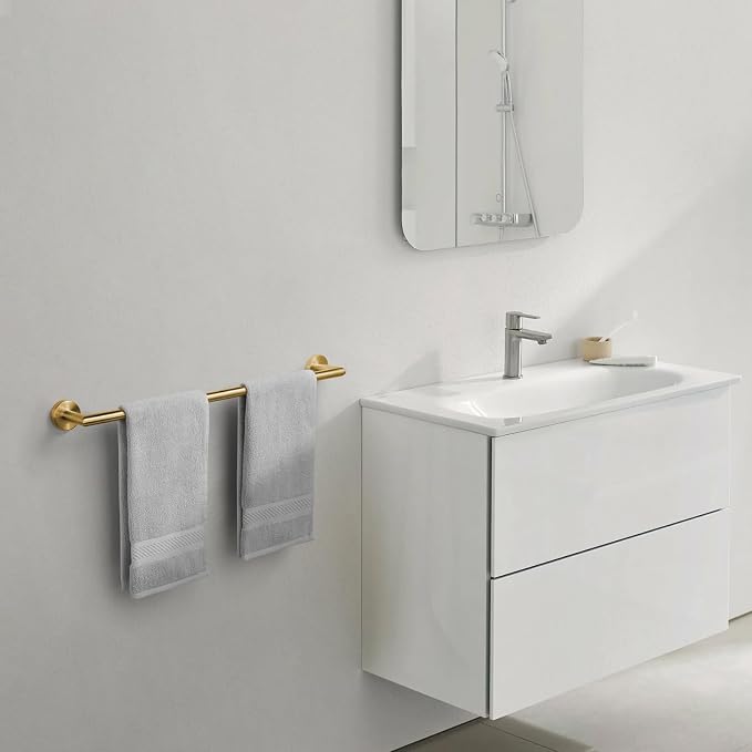 Bathroom Towel Bar 24 Inch Towel Rack Wall Mount Bath Towel Holder Modern Towel Rod Gold Bath Towel Hanger Stainless Steel Brushed Brass Bathroom Accessories Towel Rail Single Towel Bars Brushed Gold