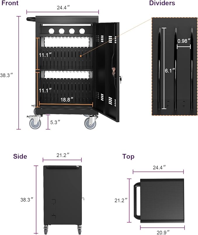 TOUPUWAN Laptop and Tablet Storage Cart, Mobile Charging Cart and Cabinet for Up to 32 Units, Screen Size Up to 16.3", Fits Chromebook, Tablet, Laptop, Suitable for School, Business