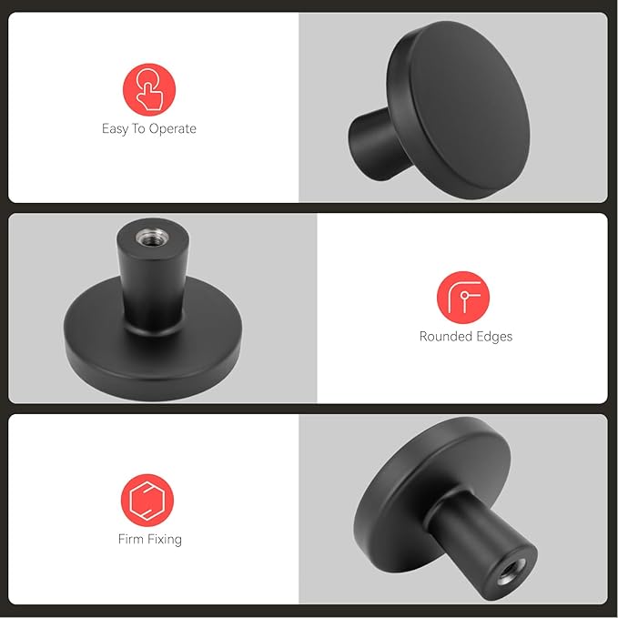homdiy 20 Pack Black Cabinet Knobs Round Matte Kitchen Handles Zinc Alloy Metal Hardware for Dresser Drawer Desk Cupboard