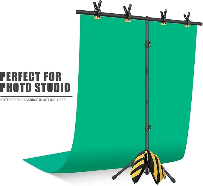 T-Shape Portable Backdrop Stand, 6.5x3.2ft Adjustable Photo Background Stand Kit, Sturdy Small Back Drop Holder with 4 Spring Clamps, Carry Bag for Parties, Photography and Video Studio