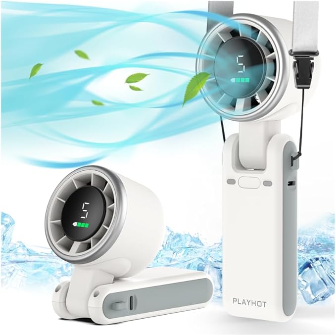 Portable Handheld Turbo Fan, 5 Gear Wind, Battery Operated, Up to 12 Working Hours, 3 IN 1 Hand Fans with Air Turbo Tech Cooling Fan for Outdoor Activities, Travel, Beach (White)