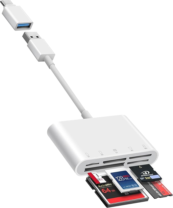 SD Card Reader, 5 in 1 USB USB-C Dual Connector to SD/TF/CF/Micro SD/XD/MS Multi Memory Card Reader OTG Adapter -Compatible with Windows/Mac/Linux/Android, Plug & Play