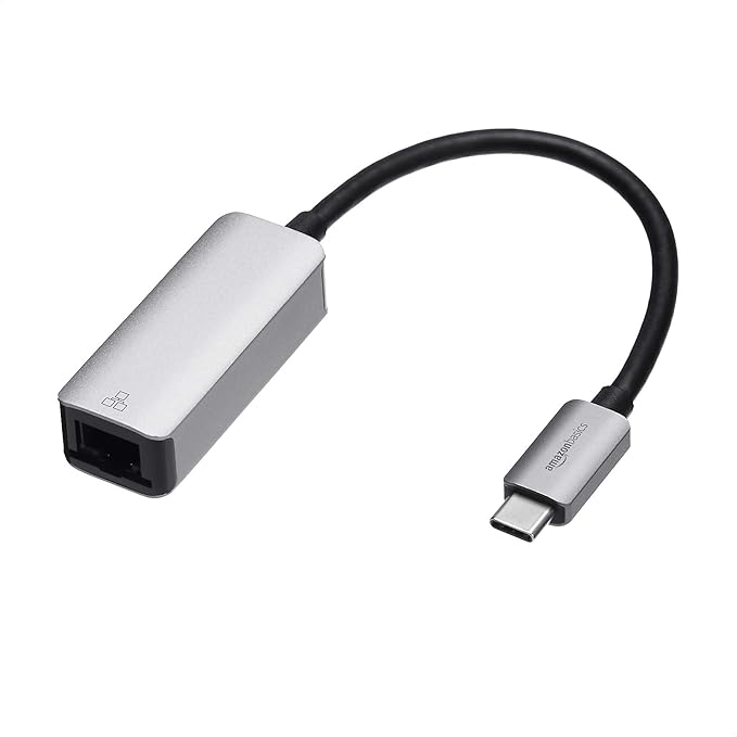 Amazon Basics Aluminum USB-C to RJ45 Gigabit Ethernet Adapter, Portable, Fast Network, Grey, 2.07 x 0.81 x 0.6 inches