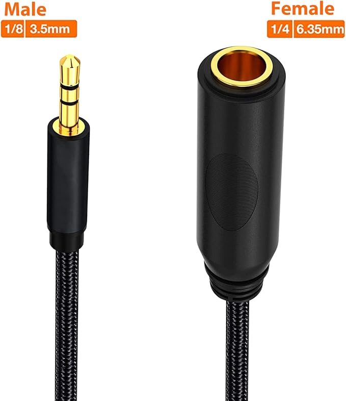 WISYIFIL 1/4 to 3.5mm Headphone Cable Adapter,TRS 6.35mm Female to 3.5mm Male 1/8 to 1/4 Stereo Audio Adapter,for Headphone, Amplifiers, Guitar, Amp etc. Nylon Braided Cable 1ft (30cm)