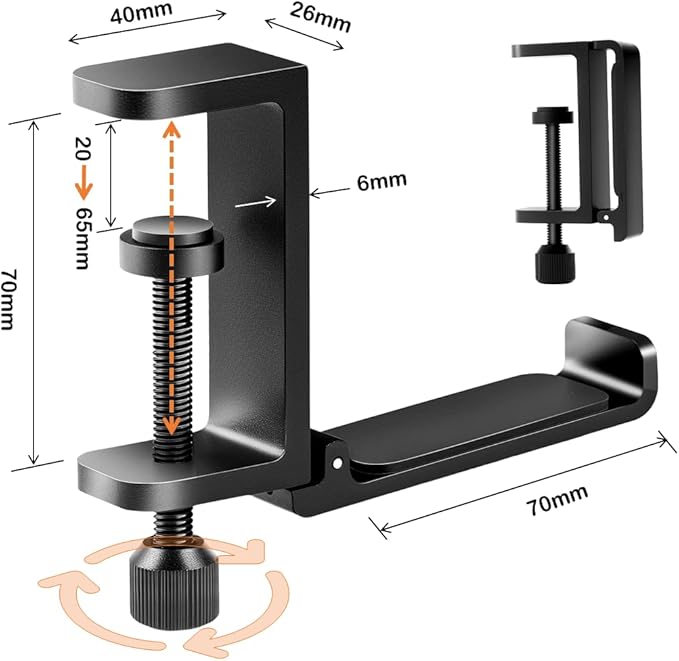 blingwider Metal Heavy Duty Foldable Headphone Holder for Desk, Headset Stand for Desk,Backpack Holder Hook for Desk,Bag Hook Under Desk,Clamp Hook for Desk Attachments,Black