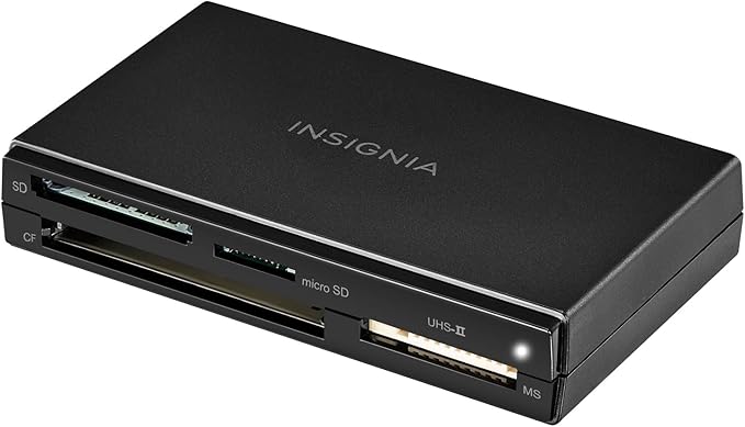 Insignia USB 3.0 Multi 4-Slot Memory Card Reader with 3.9ft Cable, Support SDXC, microSDXC, MS pro, MS PRO Duo, MS PRO-HG Duo, Compact Flash Type I, Compatible with MacBook, iPad, Galaxy S21, Black