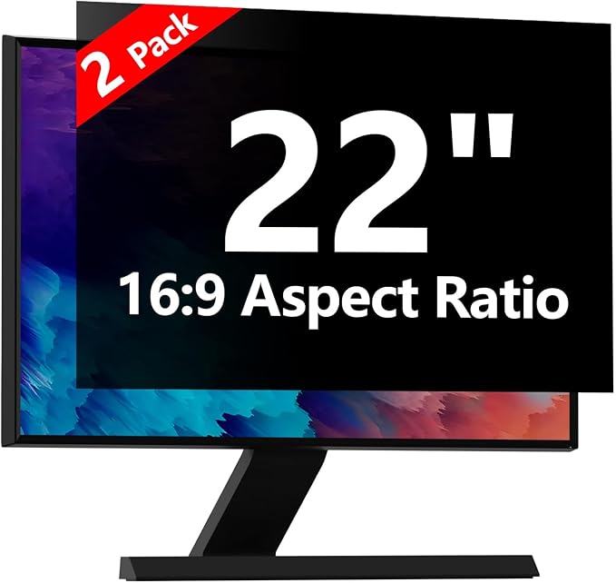 【2 Pack】 Computer Privacy Screen Protector 22 Inch with Hp Dell Asus Samsung LG and More, Removable Security Shield Filter for 16:9 Aspect Ratio Monitor Like ViewSonic Sceptre