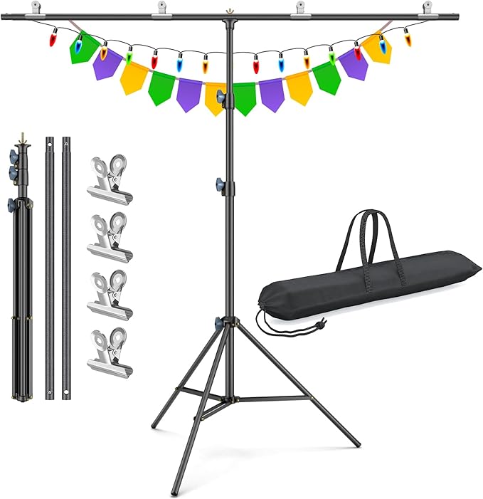 LINCO Lincostore Zenith Portable T-Shape Background Backdrop Stand Kit 5x6.7ft - 5ft Wide (Fixed) and 6.7ft High (Adjustable)- Lightweight Only 4 Lbs Easy to Carry and Storage Black