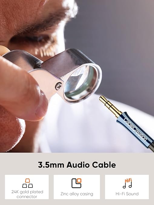 CableCreation 3.5mm Aux Cord 6FT/1.8m, 3.5mm Audio Cable Male to Male, Hi-Fi, 1/8 inch Braided Auxiliary Stereo Jack Cable for Headphone, Car Stereos, Phone, Speaker, Laptops, iPad, Bule
