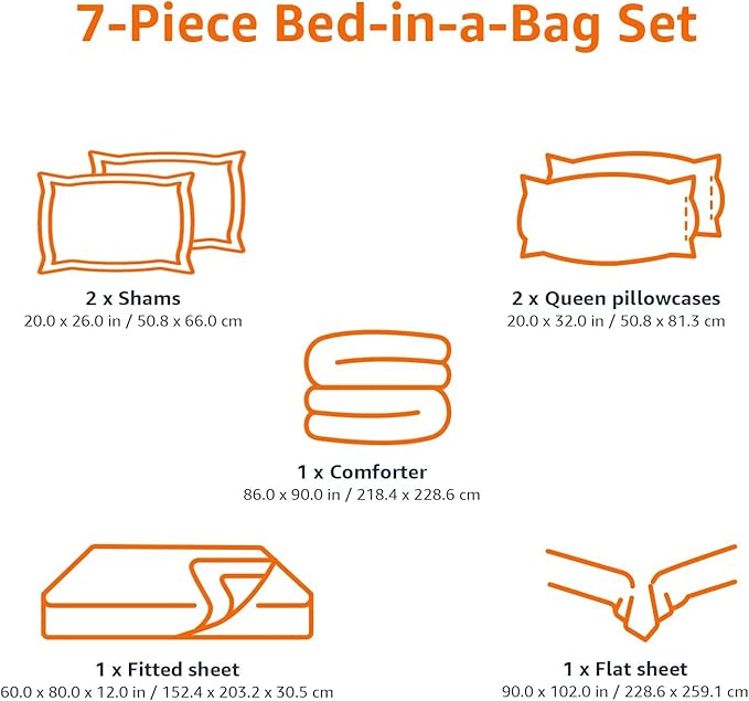 Amazon Basics Full/Queen Comforter Set with Geometric Sheets, 7-Piece Industrial Teal Bedding, Lightweight Microfiber Bed-in-a-Bag