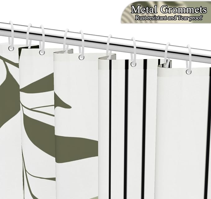 Boho Sage Green Shower Curtain Mid Century Modern Abstract Plant Botanical Bathroom Curtain Minimalist Neutral Geometric Arch Bath Decor Polyester Set with Hooks 72x78 inch