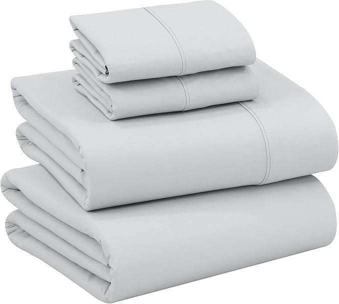 RUVANTI 100% Cotton Full Size Bed Sheets, 4 Pieces, Soft & Breathable Percale Weave Bedding, Deep Pocket 16", Hotel Standard, Crisp Cool Feel, Durable, Perfect Sheet Set Dyed, Quiet Gray