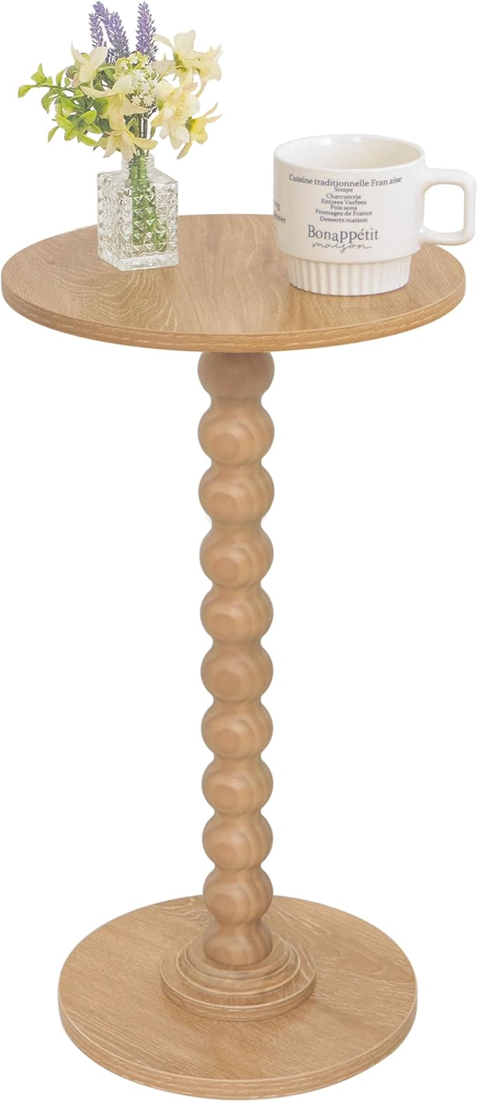 Small Side Table, Drink Table for Small Spaces, Modern Martini Table with Solid Wood Leg, Round End Tables Living Room for Bedroom and Office (Rustic Walnut)