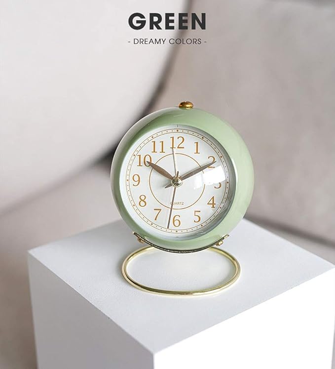 SHISEDECO Small Tableclocks Classic Non-Ticking Tabletop Alarm Clock with Backlight, Battery Operated Astronaut Deskclock with HD Glass for Living Room Bedroom Bedside Indoor Decor (Green)