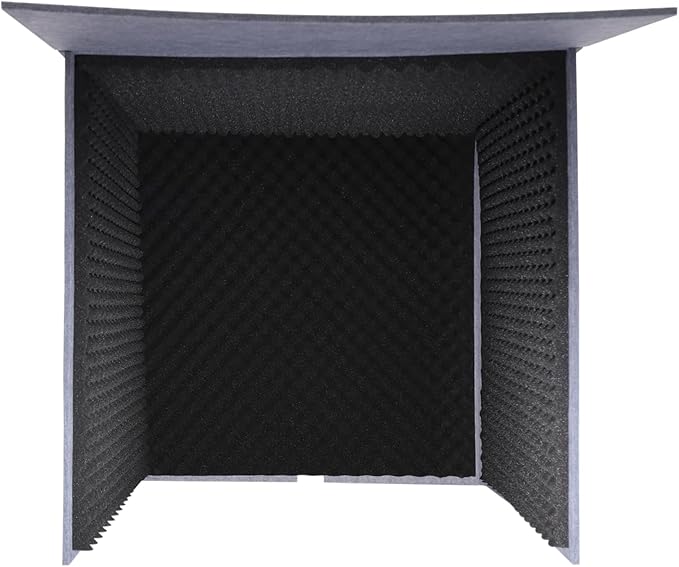 Desktop Soundproof Cover 31" H X 31" W X 31" L Recording Booth Portable Vocal Recording Booth with Double Sound Insulation Vocal Sound Absorbing Shield for Recording Studios, Offices（Black+Gray）