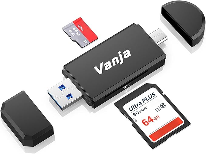 Vanja SD Card Reader, USB 3.0 & USB C Dual Slots Micro SD Card Adapter, Memory Card Reader for SD, SDHC, SDXC, microSDHC, microSDXC | Compatible with iPhone 17/16/15 Series, Android, Windows/macOS