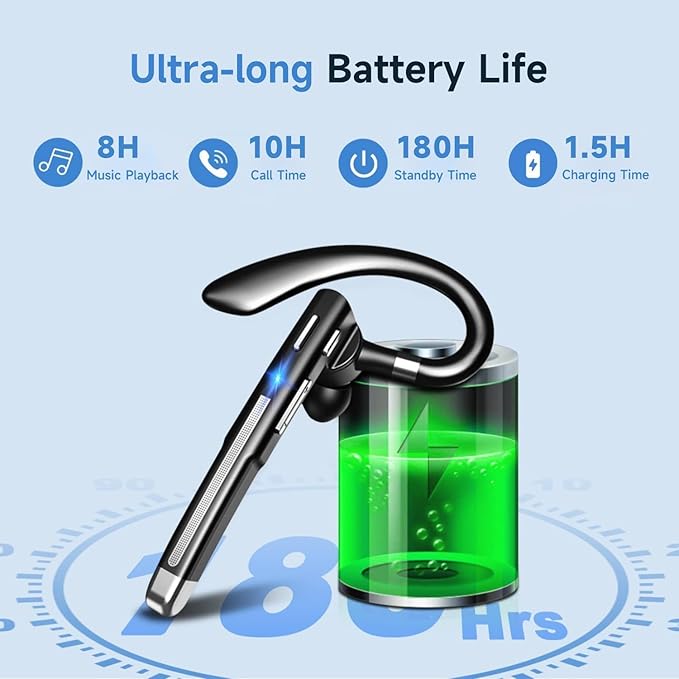 Boytond Bluetooth V6.1,Single-Ear Wireless Headset with USB Dongle, 10H Talk Time and 4H Playtime via USB, Dual-Mic Noise Canceling Earpiece for Computer/Cell Phones, Driving Headset for Trucker Work