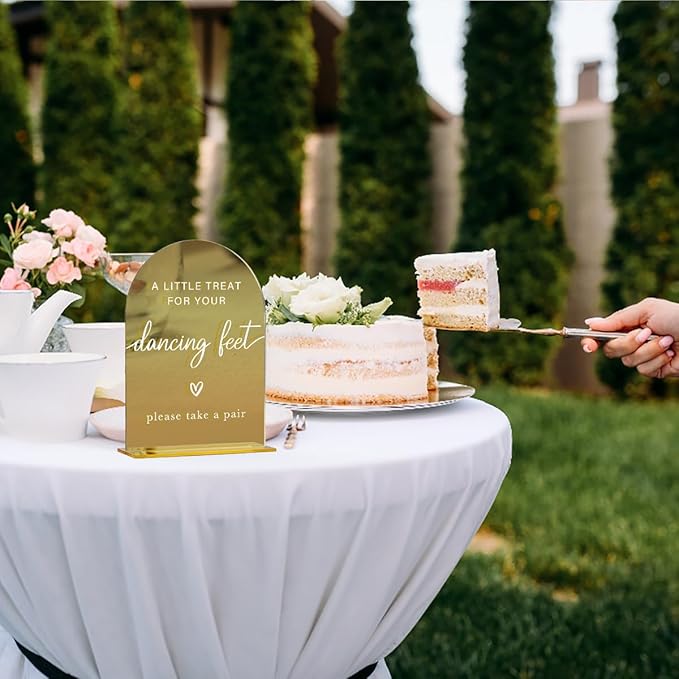 Acrylic Wedding Sign, Bridal Shower Decorations, A Little Treat for Your Dancing Feet Sign for Ceremony, Modern Font Table Signs, Gold Mirror Arched Acrylic Tabletop Signs for Wedding Reception