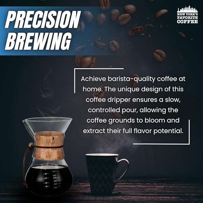 New York's Favorite Coffee - 6 Cup Pour Over Coffee Maker,Borosilicate Glass Carafe with Wooden Collar,Drip Coffee Brewer for Home & Office,Dishwasher Safe