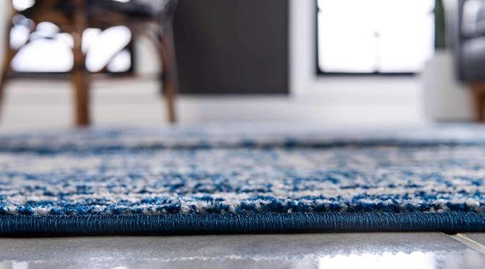 Unique Loom Bromley Collection Area Rug - Wells (6' 1" x 9' Rectangle, Ivory and Blue/ Ivory)