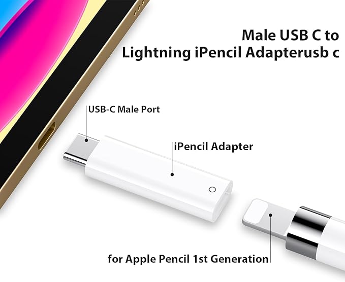 USB C Pencil Adapter for Apple Pencil 1st Generation, USB-C to for Lightning Pencil Charger Adapter Specific Compatible with iPad 10th Gen, Type-C iPencil Dongle Connector for iPad A16 with Pencil 1