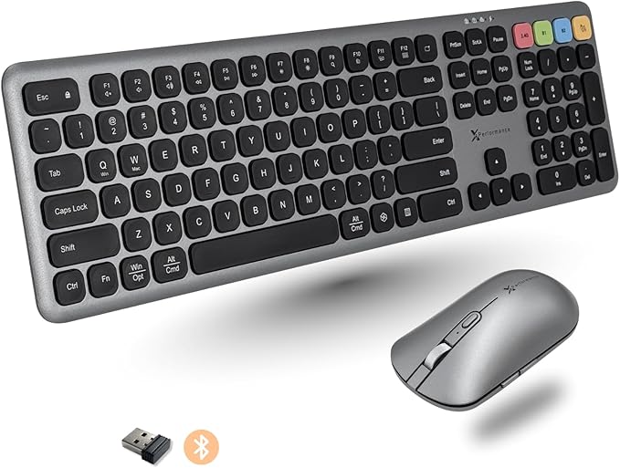 X9 Wireless Bluetooth Keyboard and Mouse Combo (Bluetooth, 2.4Ghz, USB C Wired) - Multi-Device Rechargeable Slim Keyboard and Mouse for Laptop, Windows, PC, Mac, iPad iOS, Android