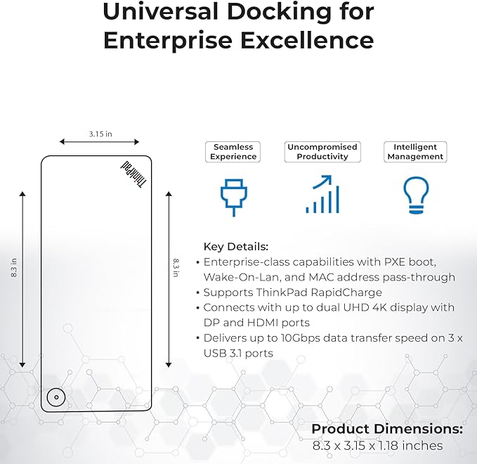 40AF0135US Lenovo Docking Station Dual Monitor Hybrid USB-C with USB-A - 1 Year Warranty, Thinkpad Dock w/ 135W Adapter, HDMI, DisplayPort, USB-C Cable, Cloth - Lenovo Laptop Docking Station