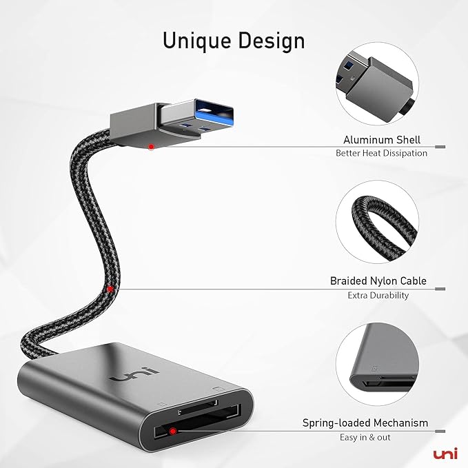 uni SD Card Reader, High-Speed USB 3.0 to Micro SD Card Adapter, Aluminum Computer Memory Card Reader Dual Slots, for SD/SDXC/SDHC/MMC/Micro SDXC/TF/Micro SDHC | Laptop, PC, and More